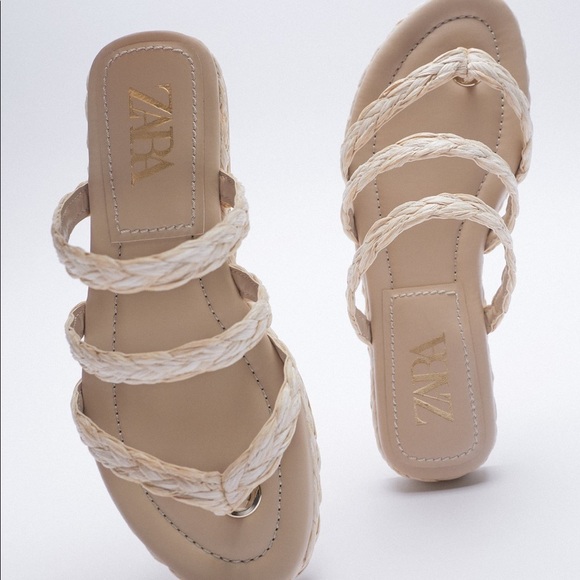 NWT. Zara Cream  Zara Woven Flat Sandals. Size 7,5. - Picture 7 of 7